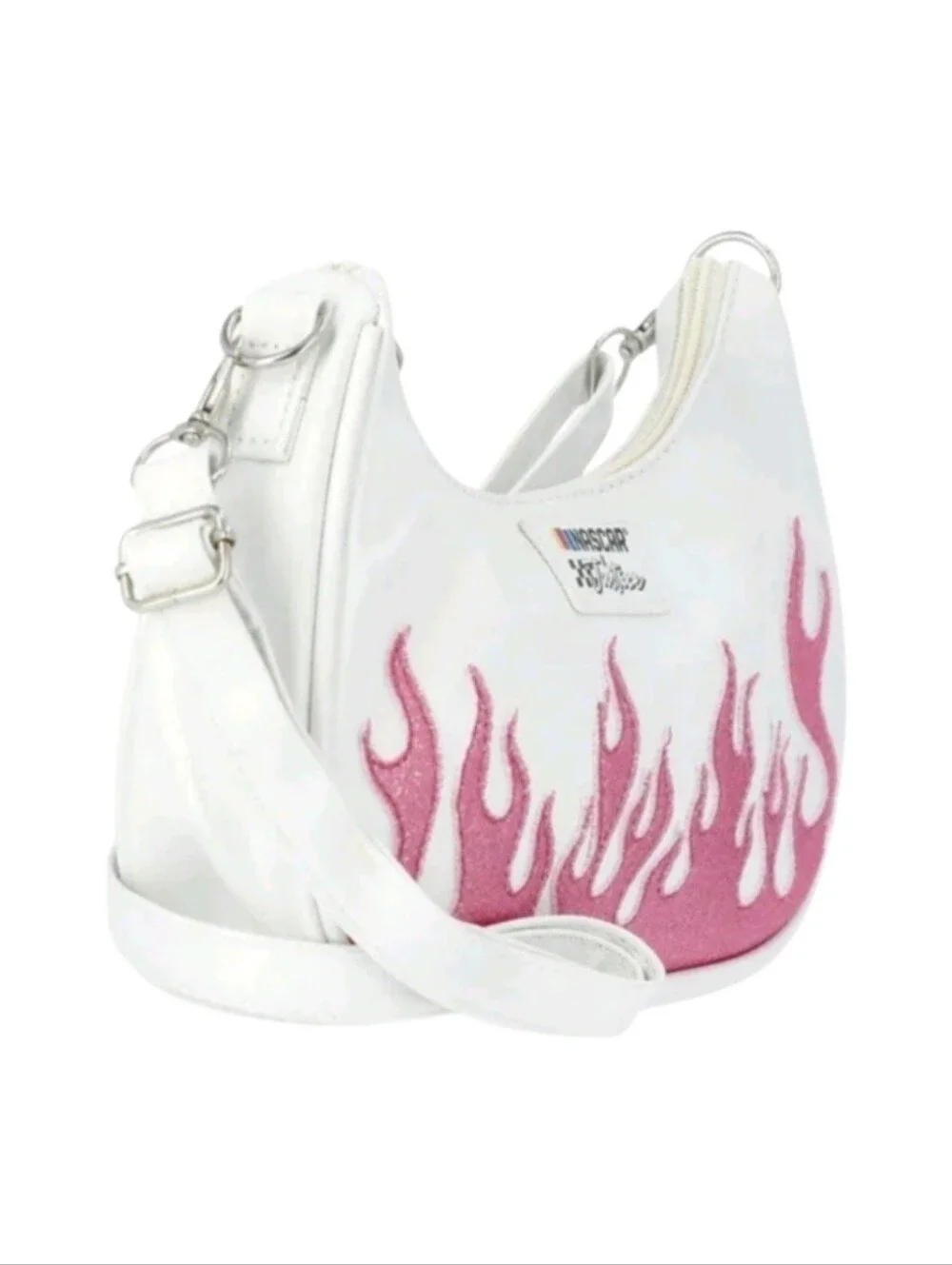 Justice x NASCAR Girls' Faux Leather Flame Crossbody Handbag in White/ Pink NWT!